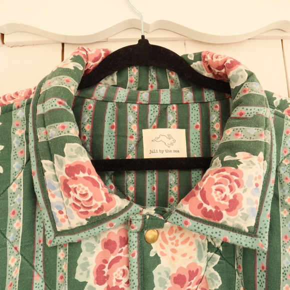 Upcycled Floral Green Quilted Women's Chore Coat Vintage L • XL - Picture 11 of 12